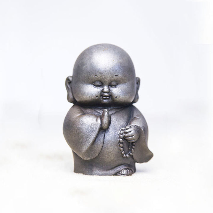 Buddha Stones Handmade Little Monk Iron Powder Rust Cast Resin Statue Home Decoration - Polished Version 12*8*8cm - image 13