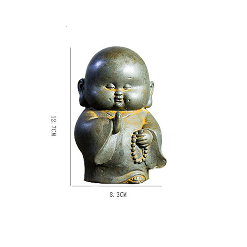Buddha Stones Handmade Little Monk Iron Powder Rust Cast Resin Statue Home Decoration - image 12