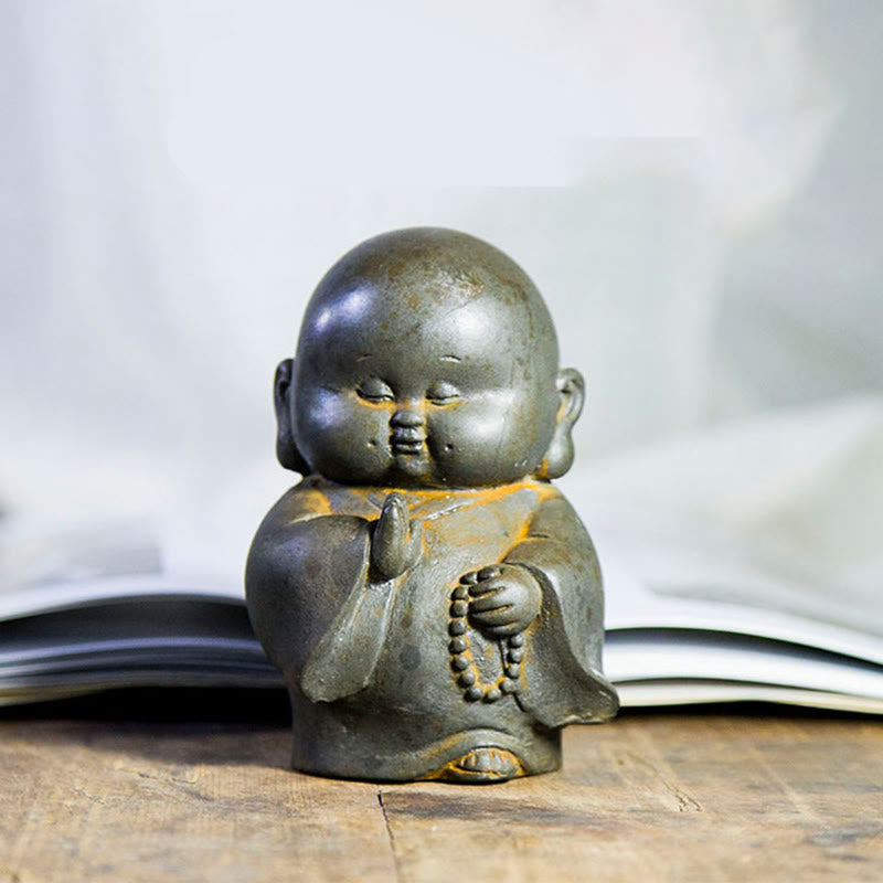 Buddha Stones Handmade Little Monk Iron Powder Rust Cast Resin Statue Home Decoration