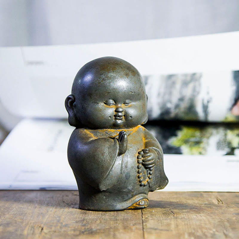 Buddha Stones Handmade Little Monk Iron Powder Rust Cast Resin Statue Home Decoration - image 7