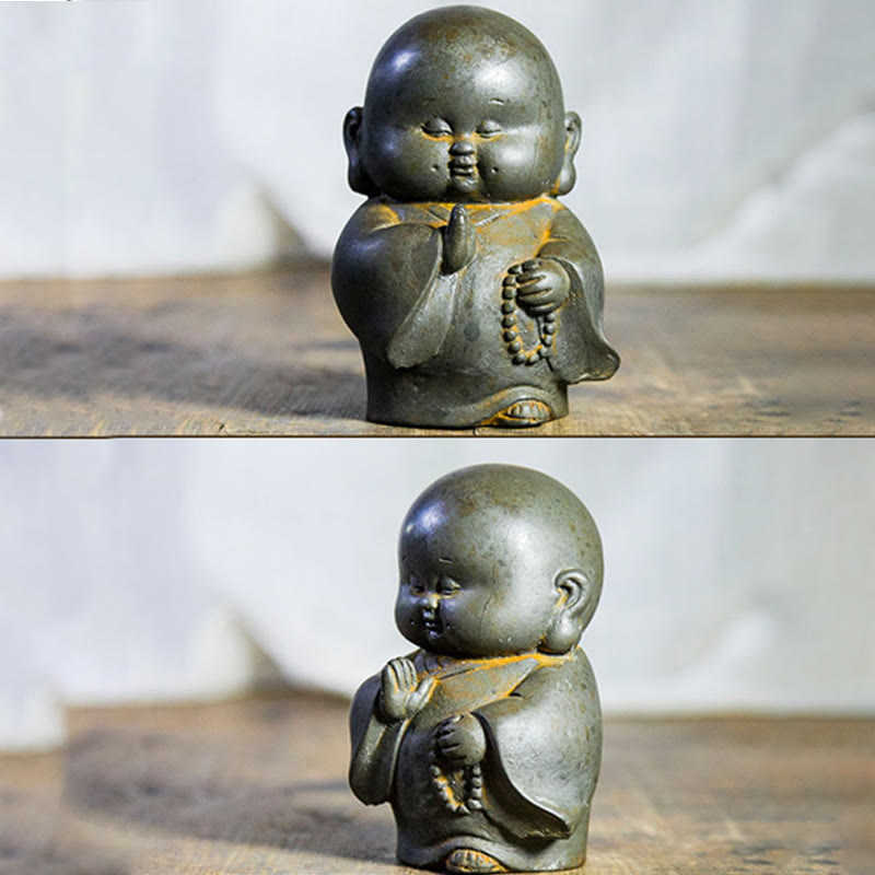 Buddha Stones Handmade Little Monk Iron Powder Rust Cast Resin Statue Home Decoration