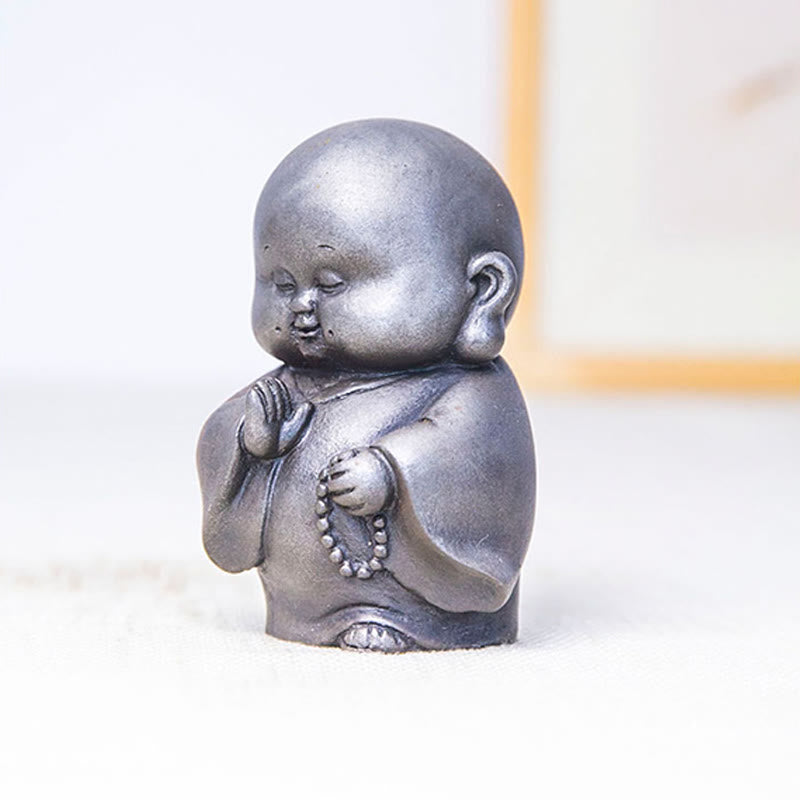 Buddha Stones Handmade Little Monk Iron Powder Rust Cast Resin Statue Home Decoration