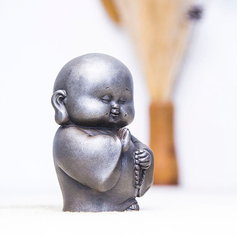 Buddha Stones Handmade Little Monk Iron Powder Rust Cast Resin Statue Home Decoration - image 21
