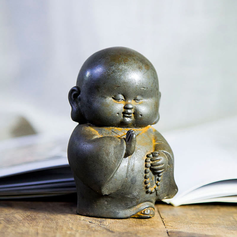 Buddha Stones Handmade Little Monk Iron Powder Rust Cast Resin Statue Home Decoration - image 8