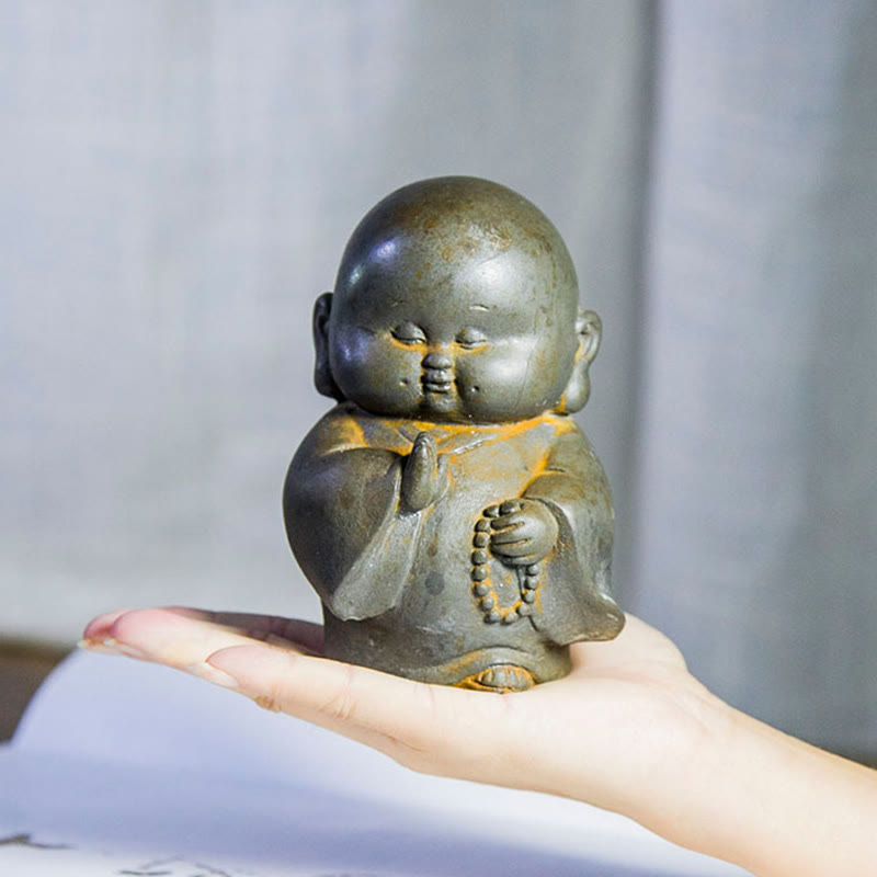 Buddha Stones Handmade Little Monk Iron Powder Rust Cast Resin Statue Home Decoration - image 4