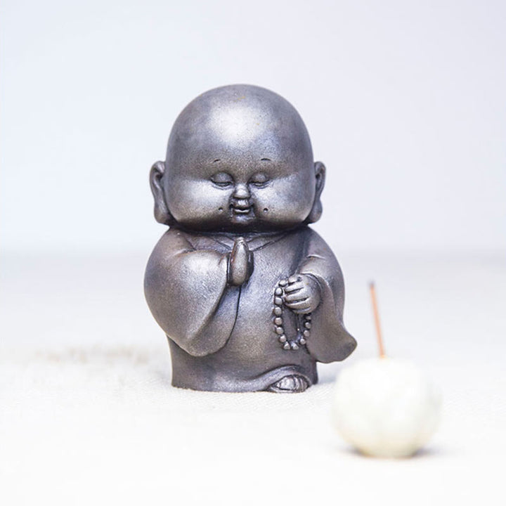 Buddha Stones Handmade Little Monk Iron Powder Rust Cast Resin Statue Home Decoration