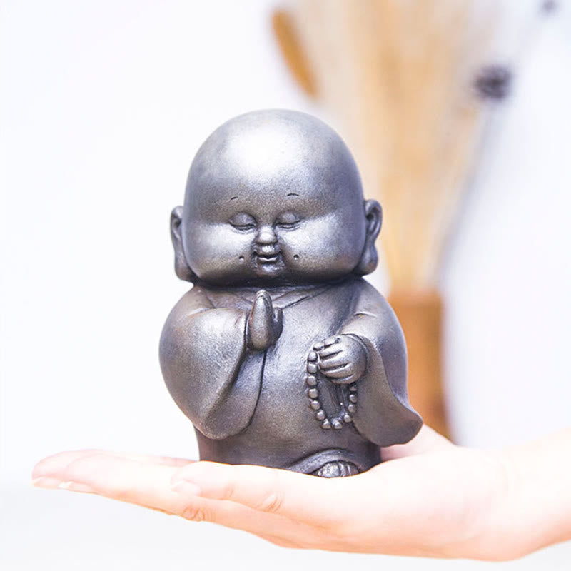 Buddha Stones Handmade Little Monk Iron Powder Rust Cast Resin Statue Home Decoration