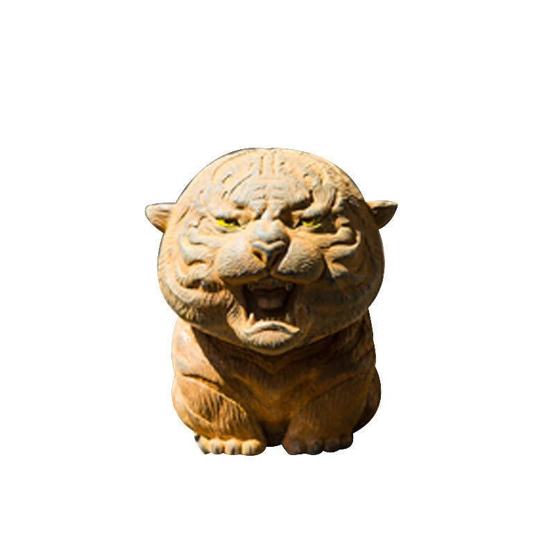 Buddha Stones Handmade Mini Roaring Tiger Iron Powder Rust Cast Resin Statue Home Decoration