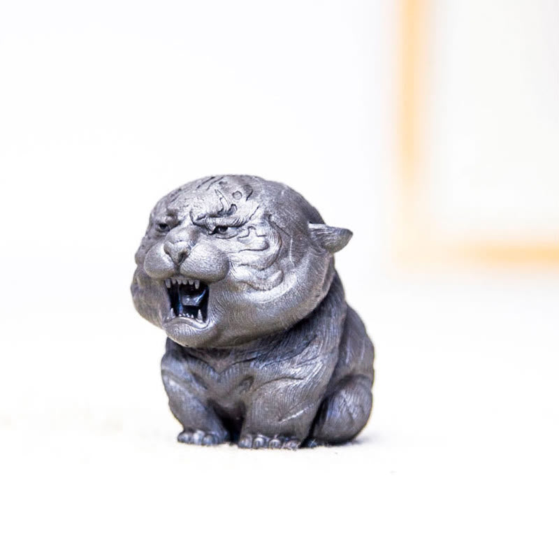 Buddha Stones Handmade Mini Roaring Tiger Iron Powder Rust Cast Resin Statue Home Decoration