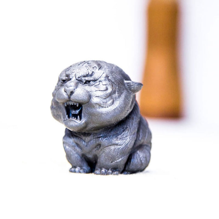 Buddha Stones Handmade Mini Roaring Tiger Iron Powder Rust Cast Resin Statue Home Decoration