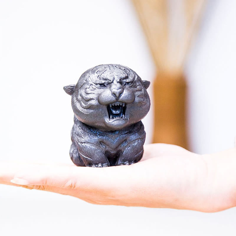 Buddha Stones Handmade Mini Roaring Tiger Iron Powder Rust Cast Resin Statue Home Decoration