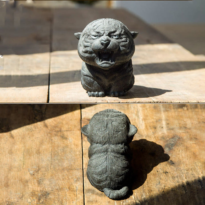 Buddha Stones Handmade Mini Roaring Tiger Iron Powder Rust Cast Resin Statue Home Decoration