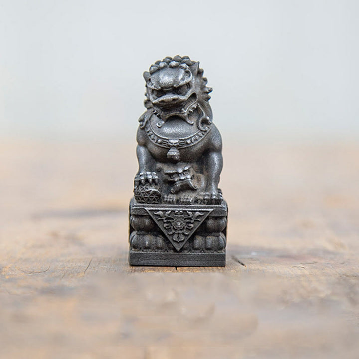 Buddha Stones Handmade Lion Fu Foo Dogs Iron Powder Rust Cast Resin Statue Ward Off Evil Protection Home Decoration - Black Version - Lion - 11.5*5.3cm - image 5