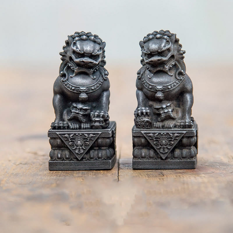 Buddha Stones Handmade Lion Fu Foo Dogs Iron Powder Rust Cast Resin Statue Ward Off Evil Protection Home Decoration - Black Version - 2Pcs Set - 13.5*6.3cm - image 17