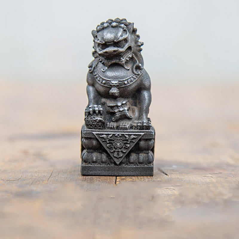 Buddha Stones Handmade Lion Fu Foo Dogs Iron Powder Rust Cast Resin Statue Ward Off Evil Protection Home Decoration