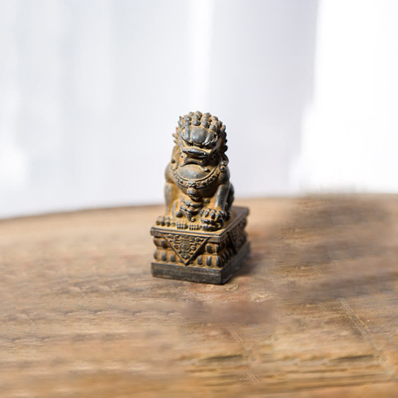 Buddha Stones Handmade Lion Fu Foo Dogs Iron Powder Rust Cast Resin Statue Ward Off Evil Protection Home Decoration - Rust Version - Lioness - 8.5*4cm - image 26