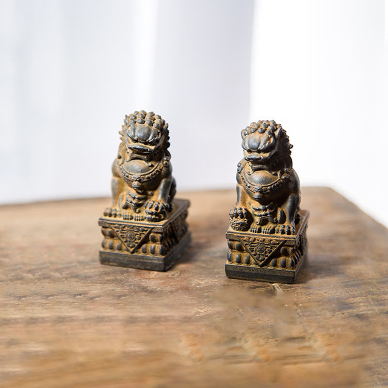 Buddha Stones Handmade Lion Fu Foo Dogs Iron Powder Rust Cast Resin Statue Ward Off Evil Protection Home Decoration - Rust Version - 2Pcs Set - 8.5*4cm - image 28