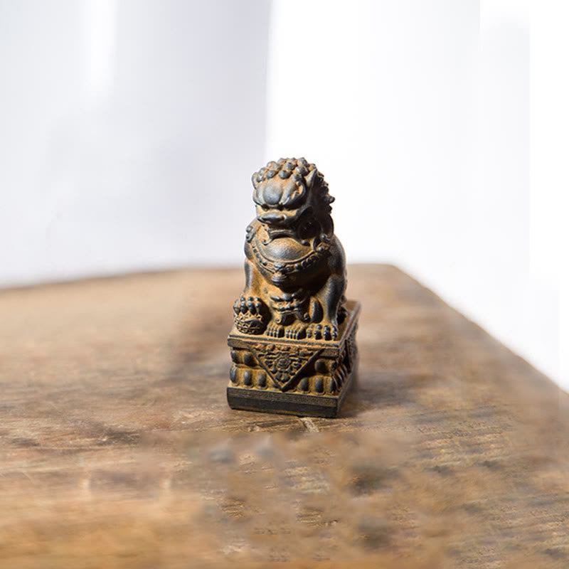 Buddha Stones Handmade Lion Fu Foo Dogs Iron Powder Rust Cast Resin Statue Ward Off Evil Protection Home Decoration - Rust Version - Lion - 8.5*4cm - image 27
