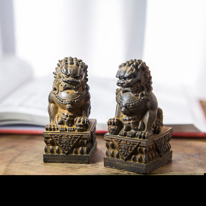 Buddha Stones Handmade Lion Fu Foo Dogs Iron Powder Rust Cast Resin Statue Ward Off Evil Protection Home Decoration - image 36