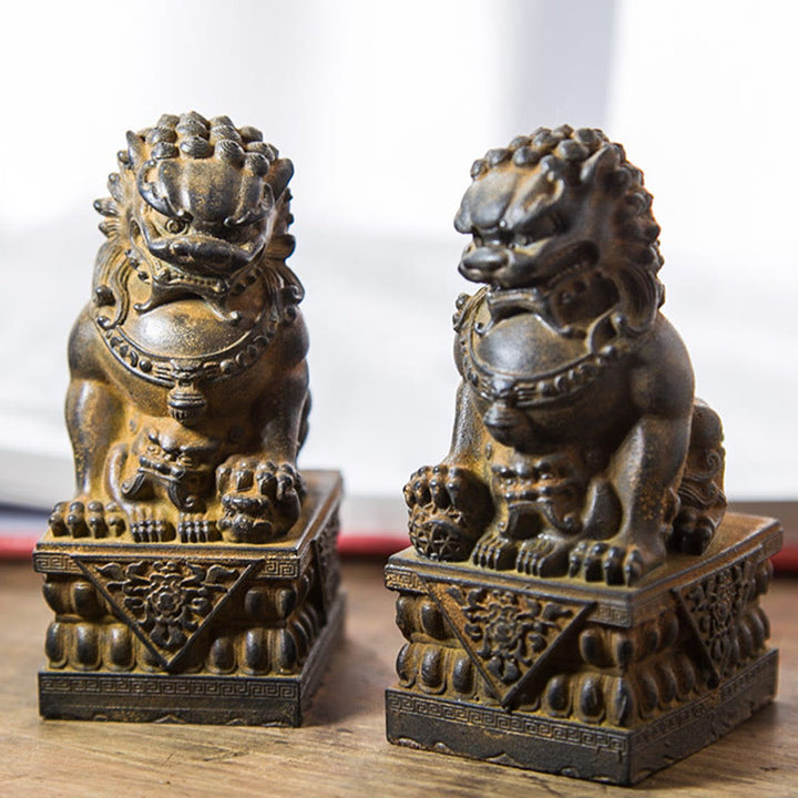 Buddha Stones Handmade Lion Fu Foo Dogs Iron Powder Rust Cast Resin Statue Ward Off Evil Protection Home Decoration - image 43