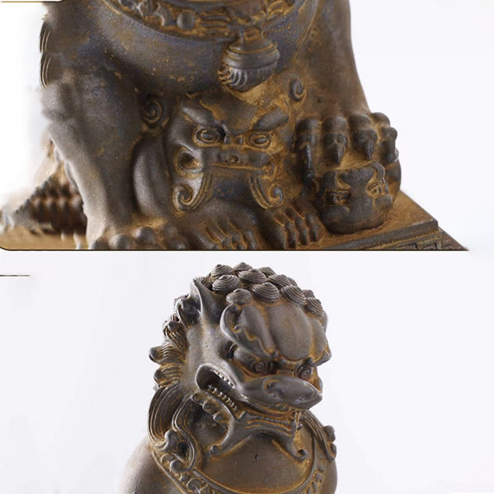 Buddha Stones Handmade Lion Fu Foo Dogs Iron Powder Rust Cast Resin Statue Ward Off Evil Protection Home Decoration