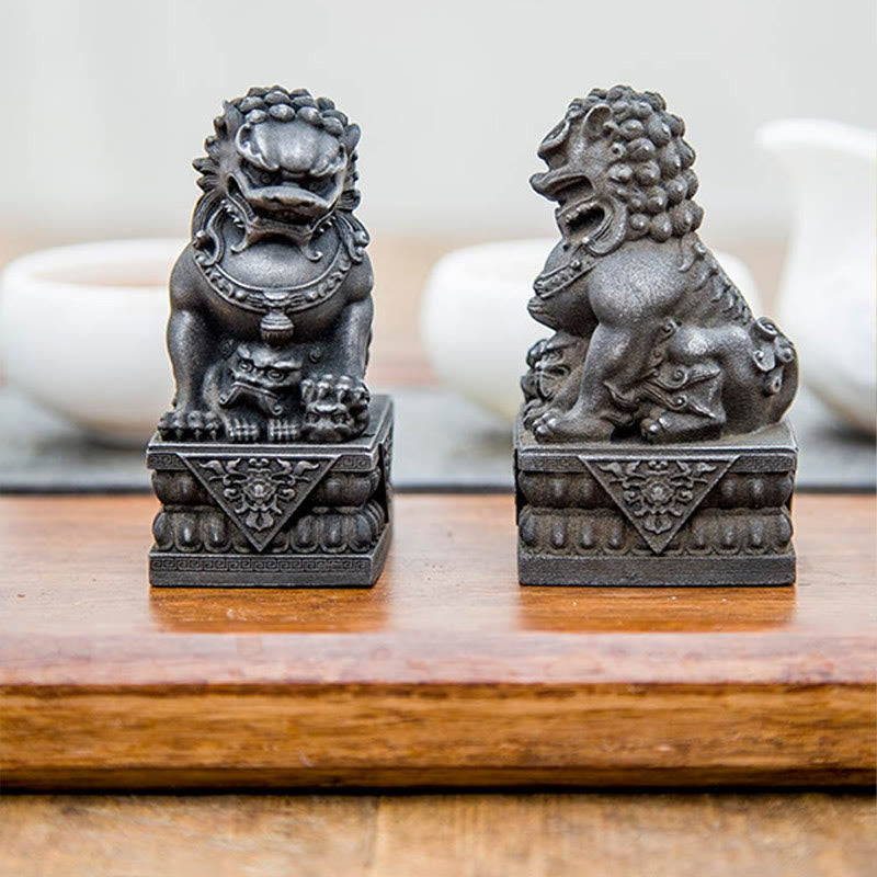 Buddha Stones Handmade Lion Fu Foo Dogs Iron Powder Rust Cast Resin Statue Ward Off Evil Protection Home Decoration - image 18
