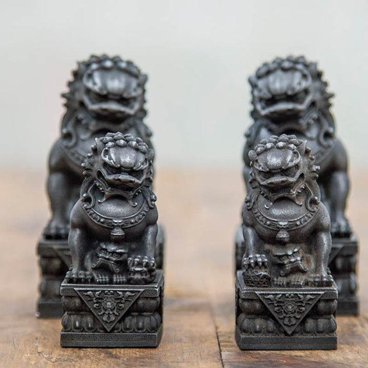 Buddha Stones Handmade Lion Fu Foo Dogs Iron Powder Rust Cast Resin Statue Ward Off Evil Protection Home Decoration