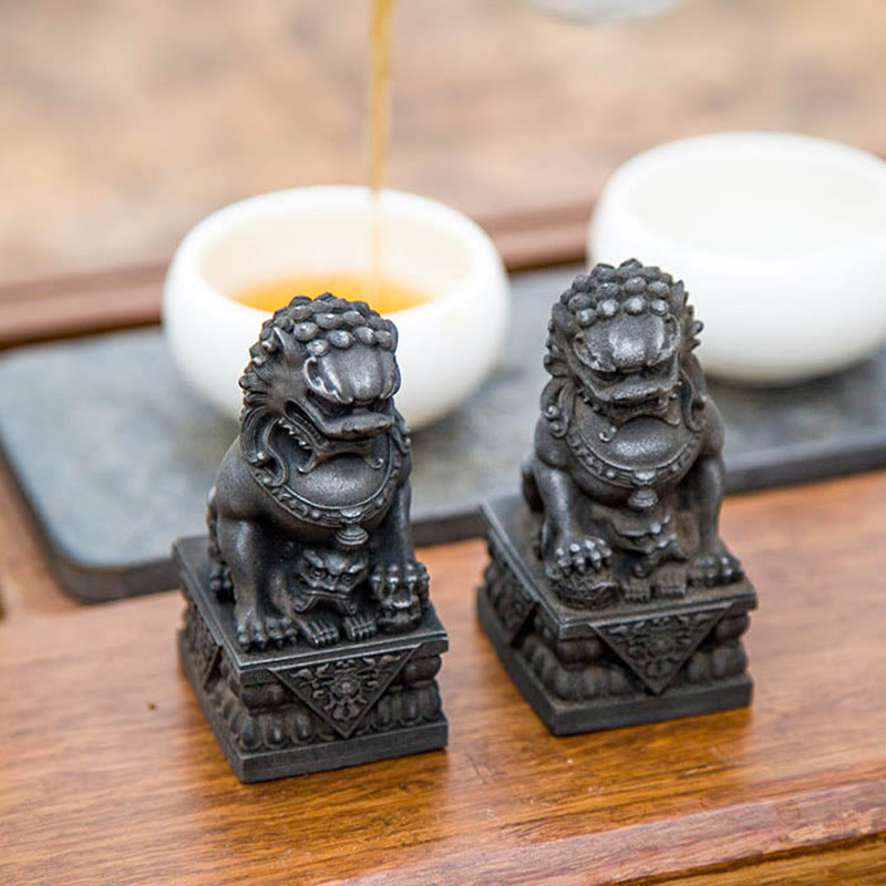 Buddha Stones Handmade Lion Fu Foo Dogs Iron Powder Rust Cast Resin Statue Ward Off Evil Protection Home Decoration - image 7