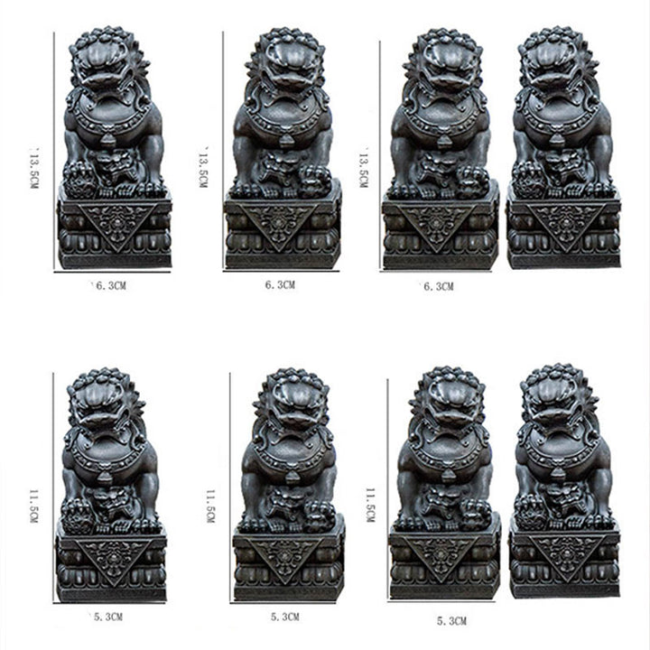 Buddha Stones Handmade Lion Fu Foo Dogs Iron Powder Rust Cast Resin Statue Ward Off Evil Protection Home Decoration