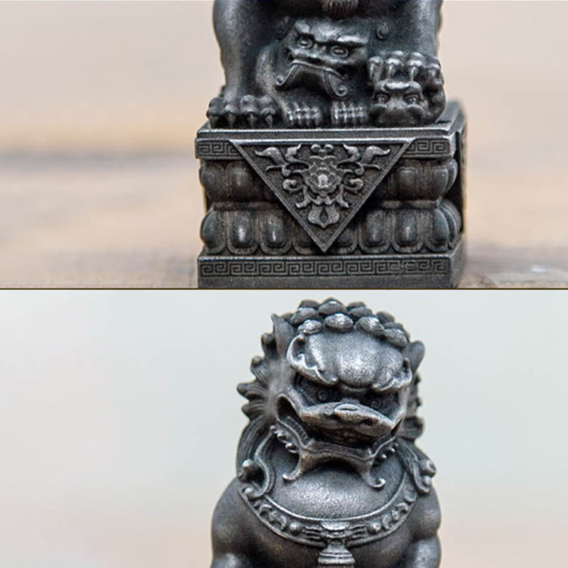 Buddha Stones Handmade Lion Fu Foo Dogs Iron Powder Rust Cast Resin Statue Ward Off Evil Protection Home Decoration