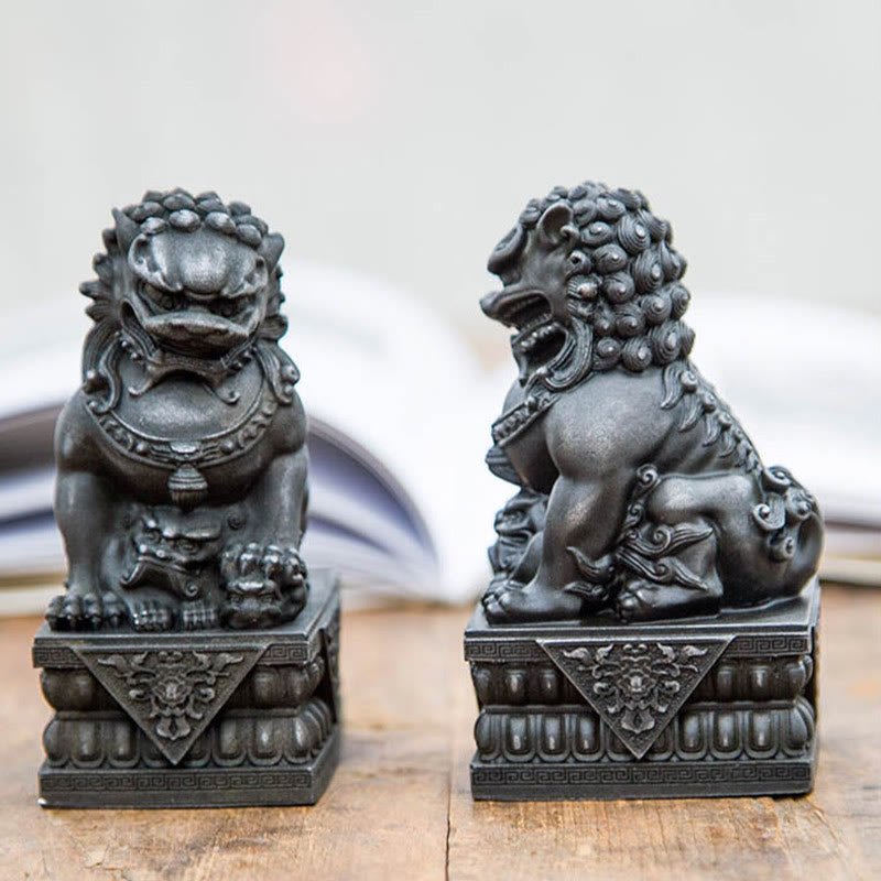 Buddha Stones Handmade Lion Fu Foo Dogs Iron Powder Rust Cast Resin Statue Ward Off Evil Protection Home Decoration - image 21