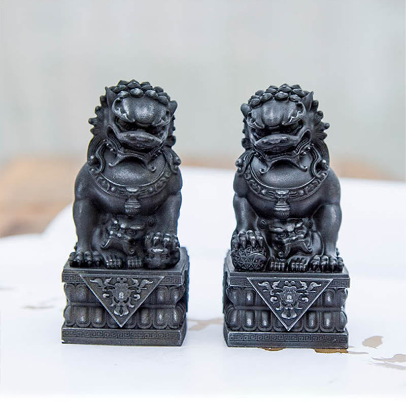 Buddha Stones Handmade Lion Fu Foo Dogs Iron Powder Rust Cast Resin Statue Ward Off Evil Protection Home Decoration