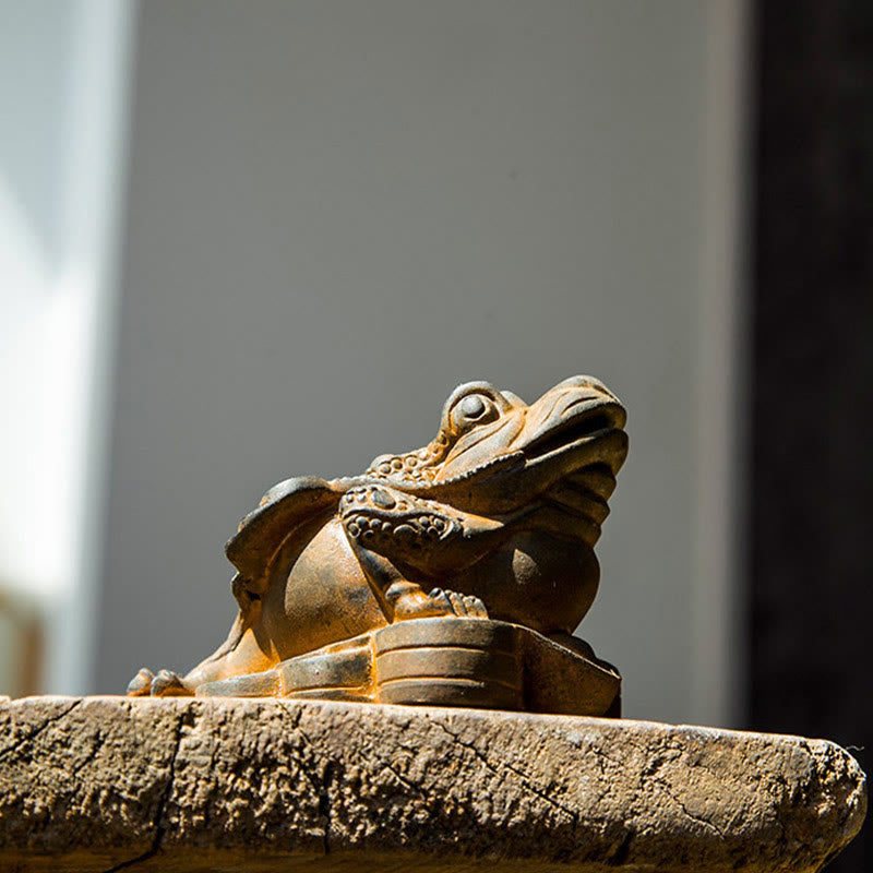 Buddha Stones Handmade Feng Shui Frog Toad Copper Coins Iron Powder Rust Cast Resin Statue Home Decoration