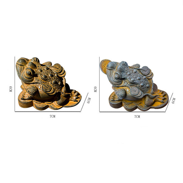 Buddha Stones Handmade Feng Shui Frog Toad Copper Coins Iron Powder Rust Cast Resin Statue Home Decoration