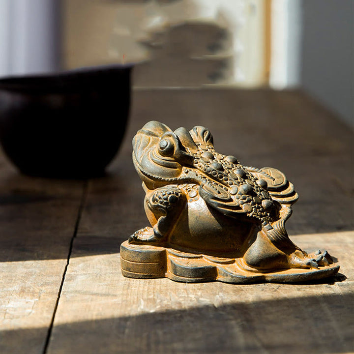 Buddha Stones Handmade Feng Shui Frog Toad Copper Coins Iron Powder Rust Cast Resin Statue Home Decoration - image 2