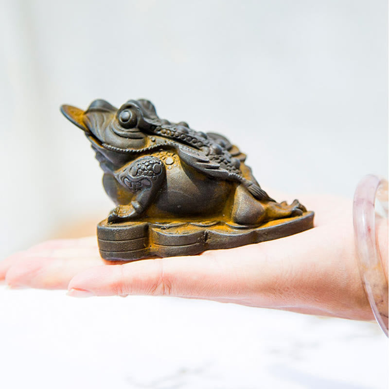 Buddha Stones Handmade Feng Shui Frog Toad Copper Coins Iron Powder Rust Cast Resin Statue Home Decoration