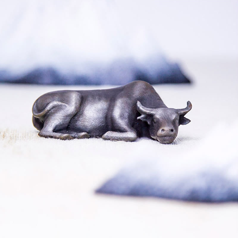 Buddha Stones Handmade Small Water Buffalo Bull Iron Powder Rust Cast Resin Statue Home Decoration - image 25
