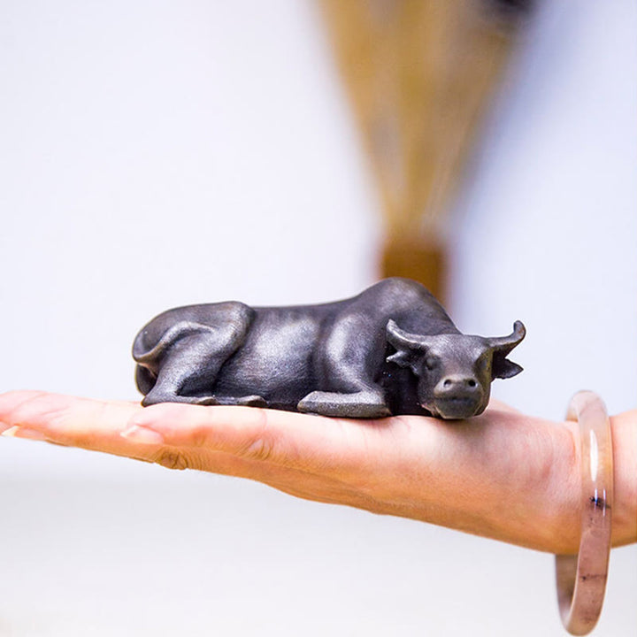 Buddha Stones Handmade Small Water Buffalo Bull Iron Powder Rust Cast Resin Statue Home Decoration - image 18