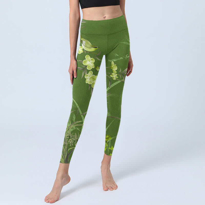 Buddha Stones Magpie Flowers Branches Print Gym Leggings Women's Yoga Pants - image 5