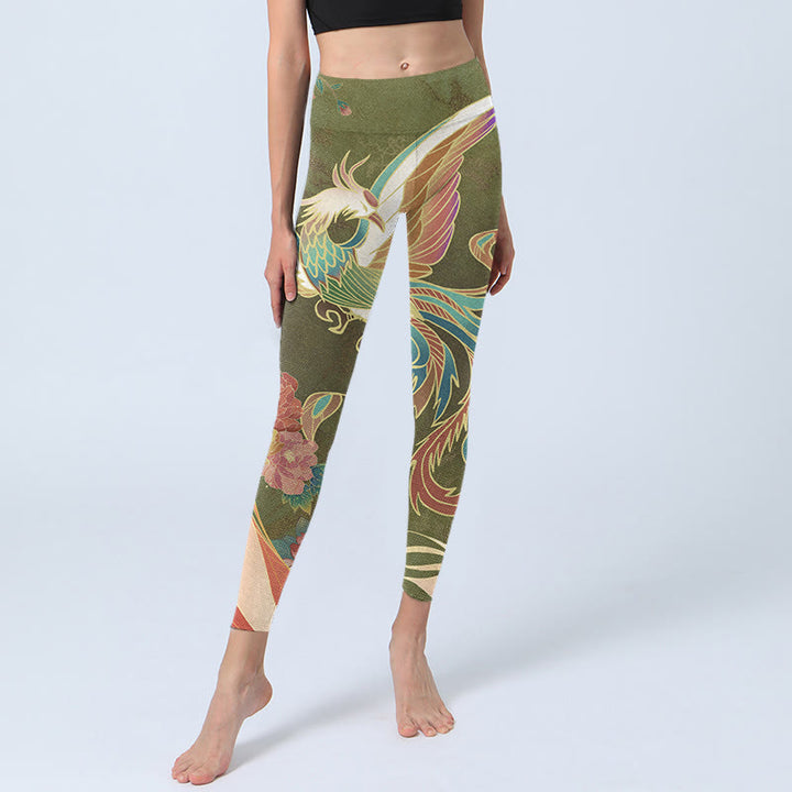 Buddha Stones Vibrant Phoenix Flowers Print Gym Leggings Women's Yoga Pants