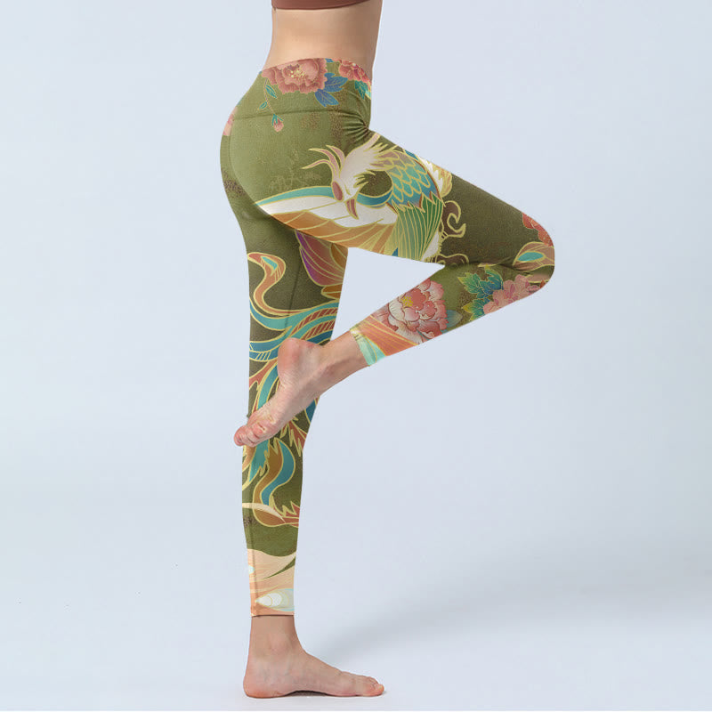 Buddha Stones Vibrant Phoenix Flowers Print Gym Leggings Women's Yoga Pants - image 3