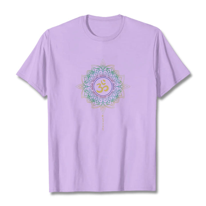 Buddha Stones OM Yellow Green Gradient Lotus Cotton Tee T-shirt - Plum - 2XL - image 15