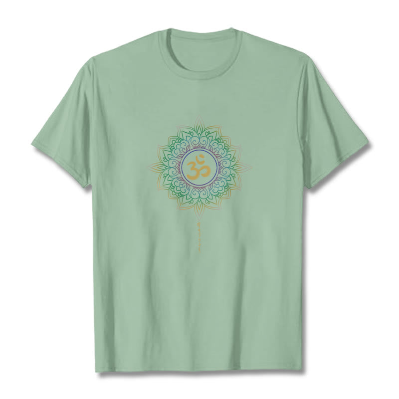 Buddha Stones OM Yellow Green Gradient Lotus Cotton Tee T-shirt - PaleGreen - 2XL - image 14