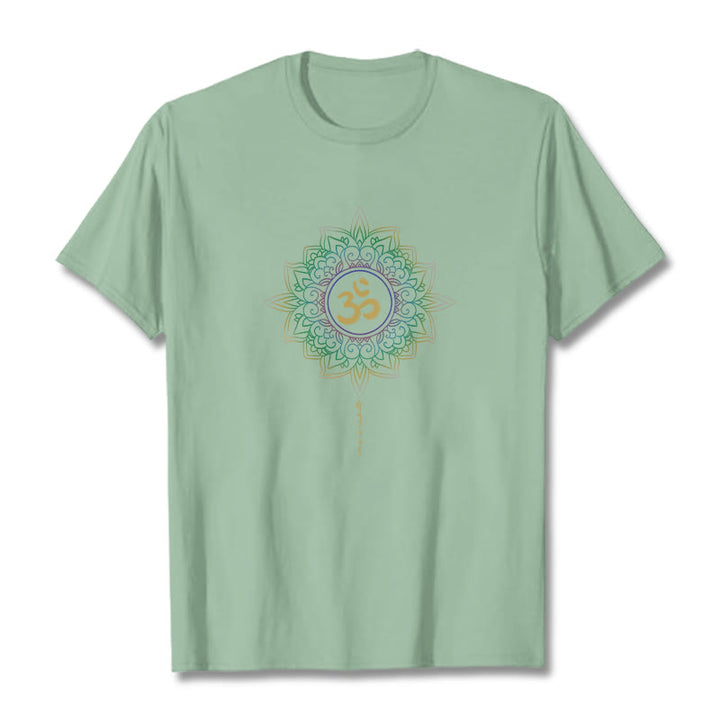 Buddha Stones OM Yellow Green Gradient Lotus Cotton Tee T-shirt - PaleGreen - 2XL - image 14