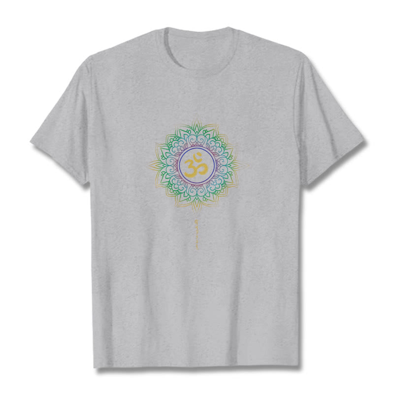 Buddha Stones OM Yellow Green Gradient Lotus Cotton Tee T-shirt - LightGrey - 2XL - image 18