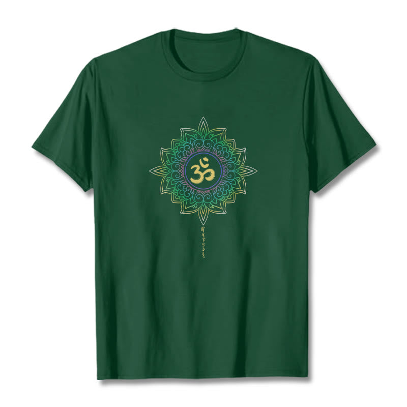 Buddha Stones OM Yellow Green Gradient Lotus Cotton Tee T-shirt - ForestGreen - 2XL - image 1