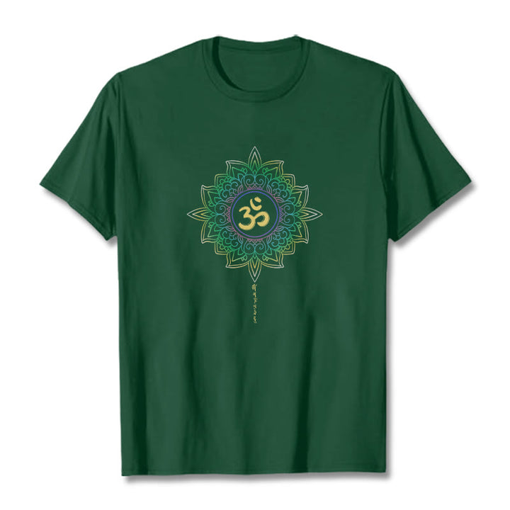 Buddha Stones OM Yellow Green Gradient Lotus Cotton Tee T-shirt - ForestGreen - 2XL - image 1