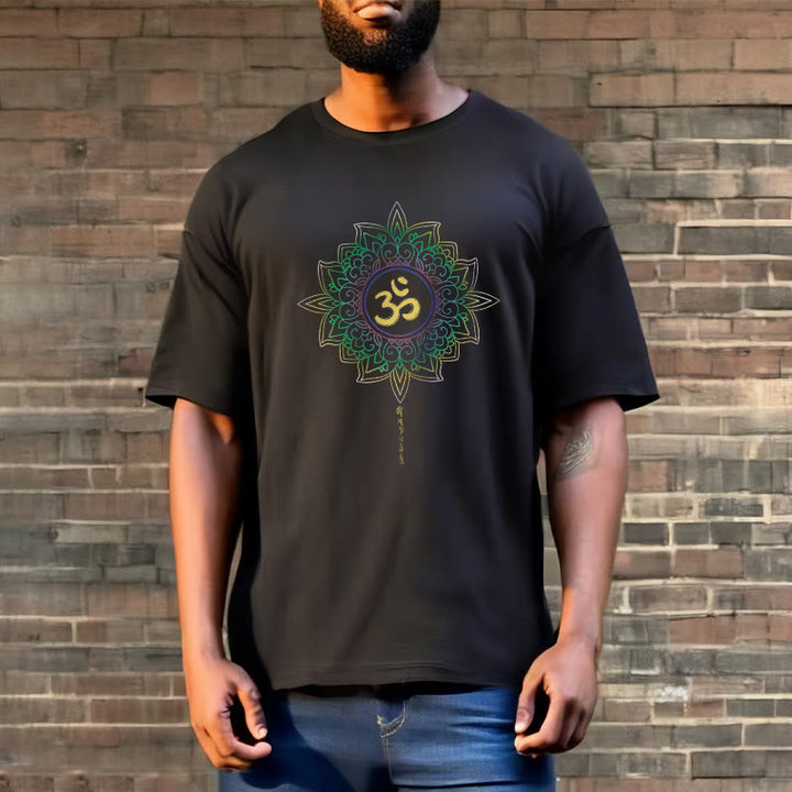 Buddha Stones OM Yellow Green Gradient Lotus Cotton Tee T-shirt - image 5