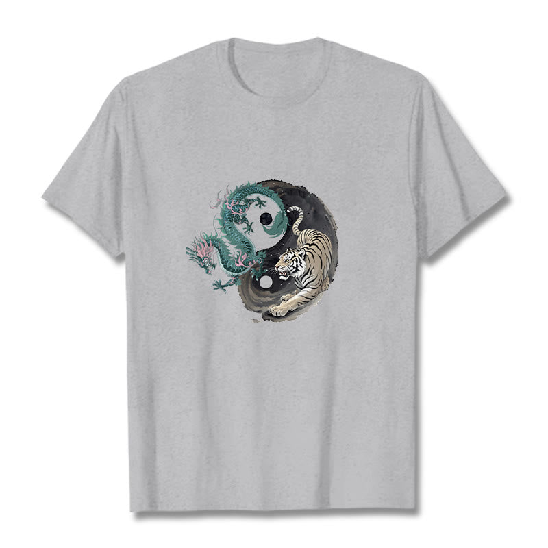 Buddha Stones Tiger Dragon Yin Yang Cotton Tee T-shirt - LightGrey - 2XL - image 1