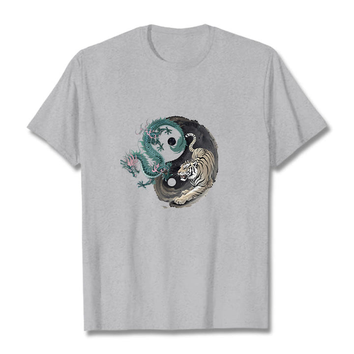 Buddha Stones Tiger Dragon Yin Yang Cotton Tee T-shirt - LightGrey - 2XL - image 1